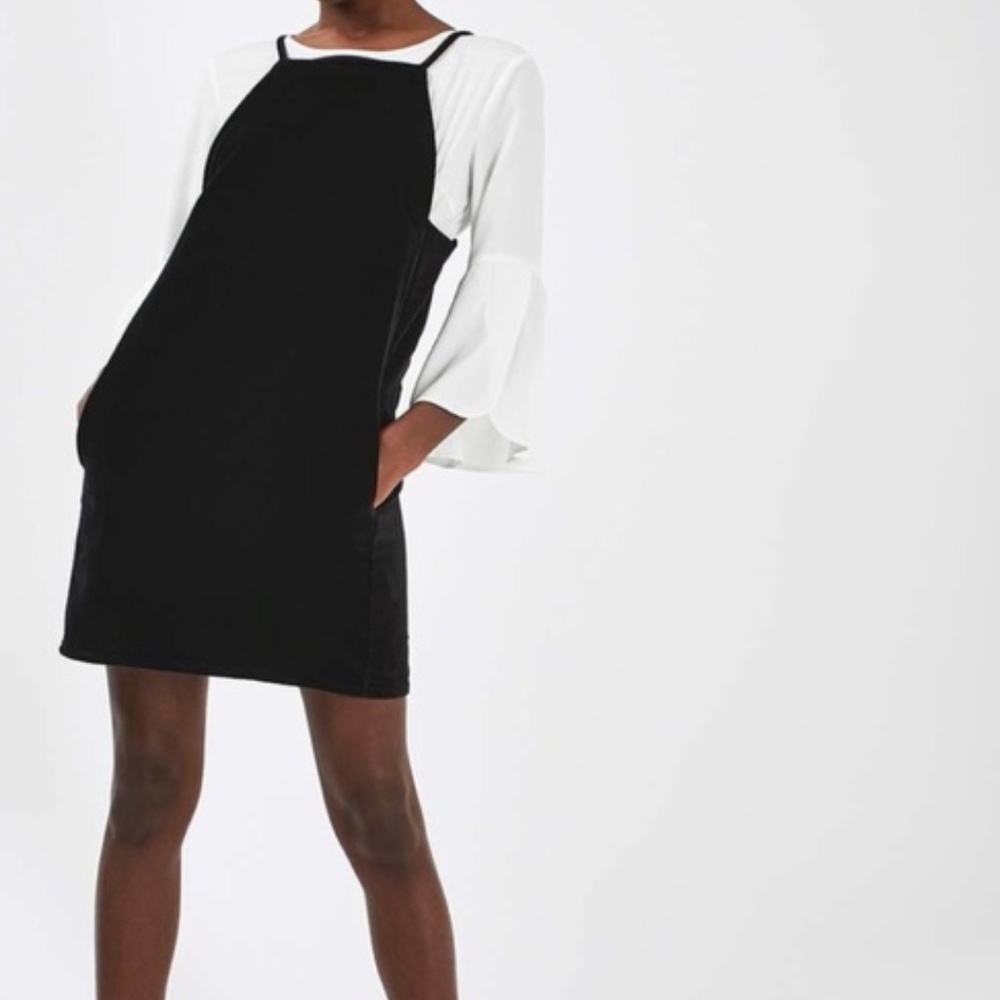 Topshop MOTO Velvet PInafore Dress 12